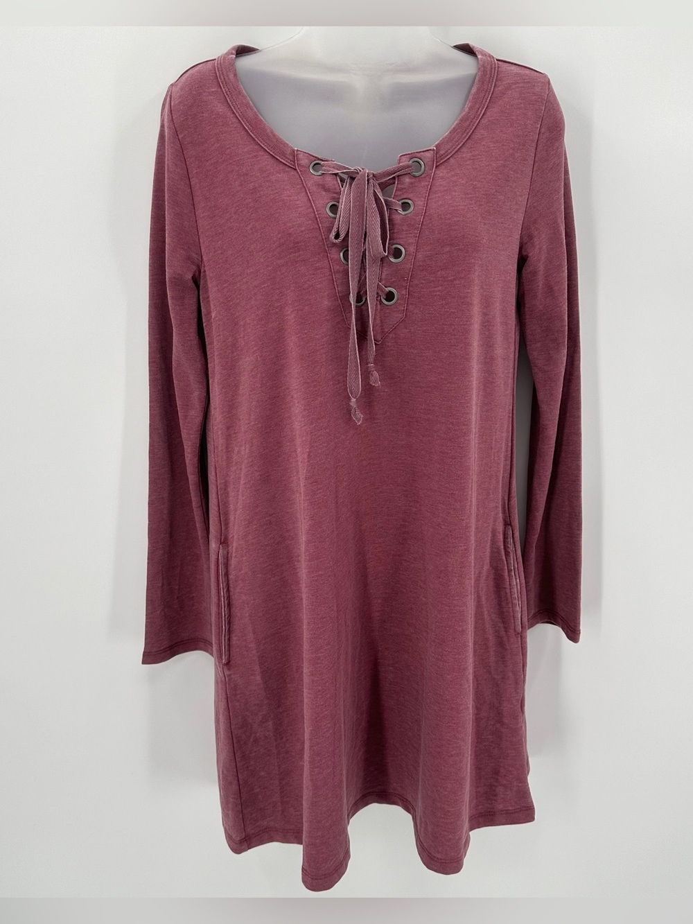 Others Follow Dress Womens S Pink Mauve Long Sleeve Grommet Tie Neck CARMEN NEW